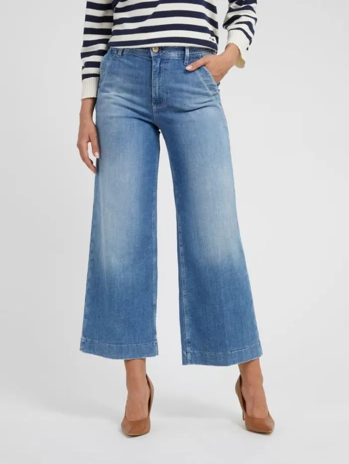 Women Wide Leg Denim Pant Blue Guess Flared And Bootcut