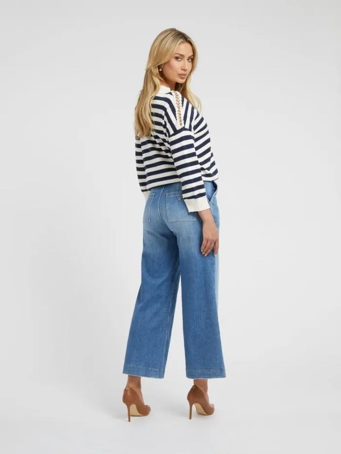 Women Wide Leg Denim Pant Blue Guess Flared And Bootcut