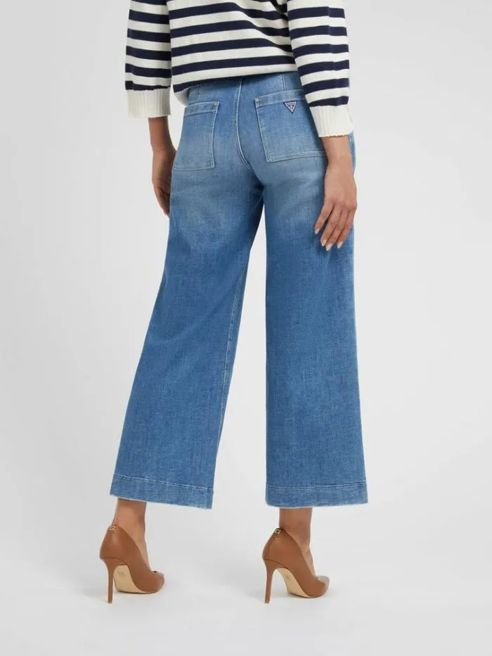 Women Wide Leg Denim Pant Blue Guess Flared And Bootcut