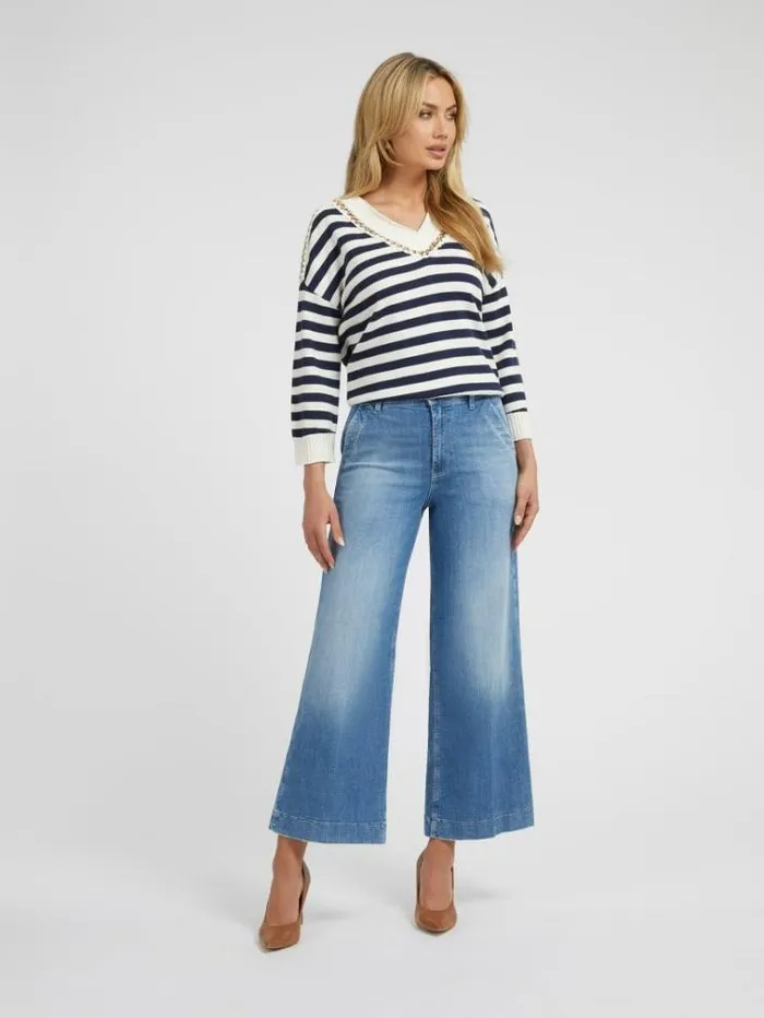 Women Wide Leg Denim Pant Blue Guess Flared And Bootcut