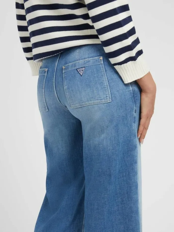 Women Wide Leg Denim Pant Blue Guess Flared And Bootcut