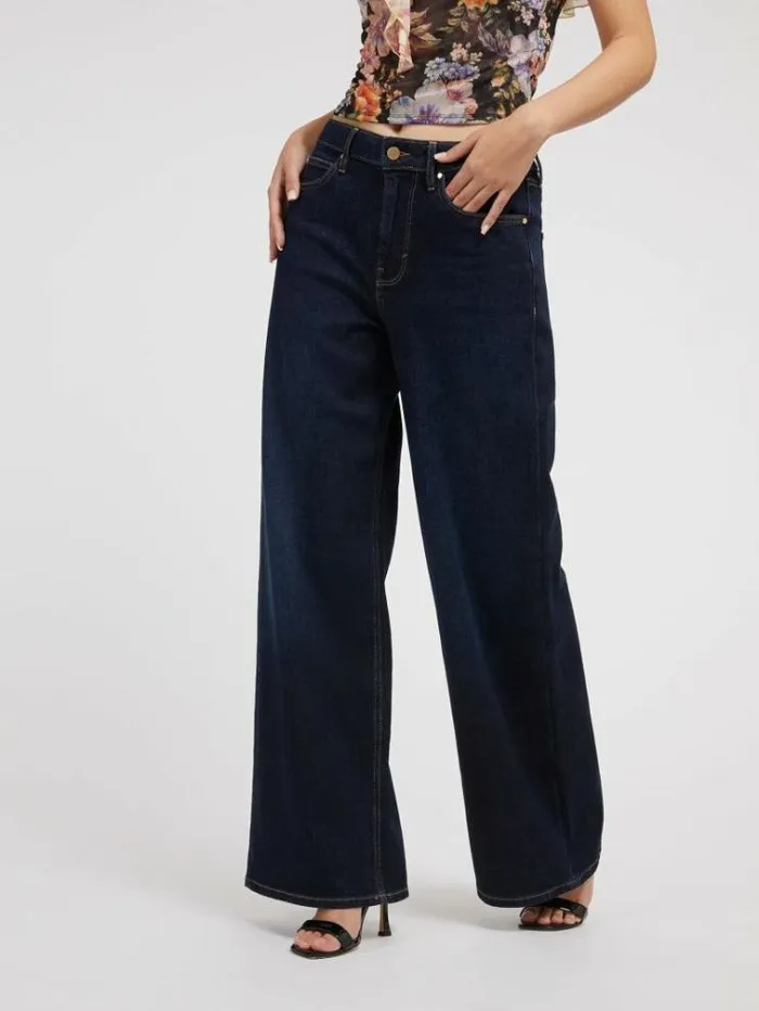 Women Wide Leg Denim Pant Blue Guess Relaxed
