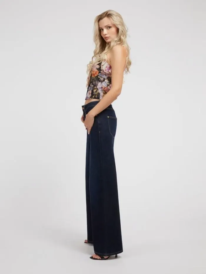 Women Wide Leg Denim Pant Blue Guess Relaxed