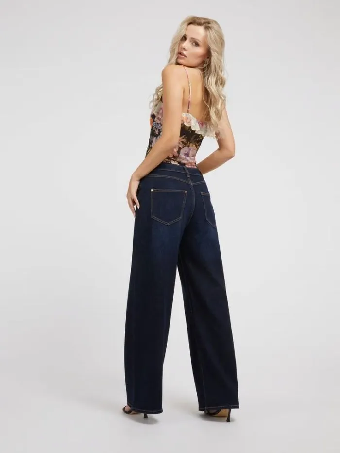 Women Wide Leg Denim Pant Blue Guess Relaxed