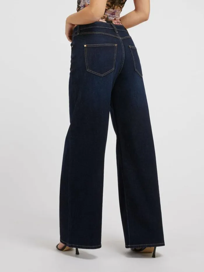 Women Wide Leg Denim Pant Blue Guess Relaxed
