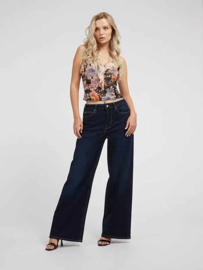 Women Wide Leg Denim Pant Blue Guess Relaxed