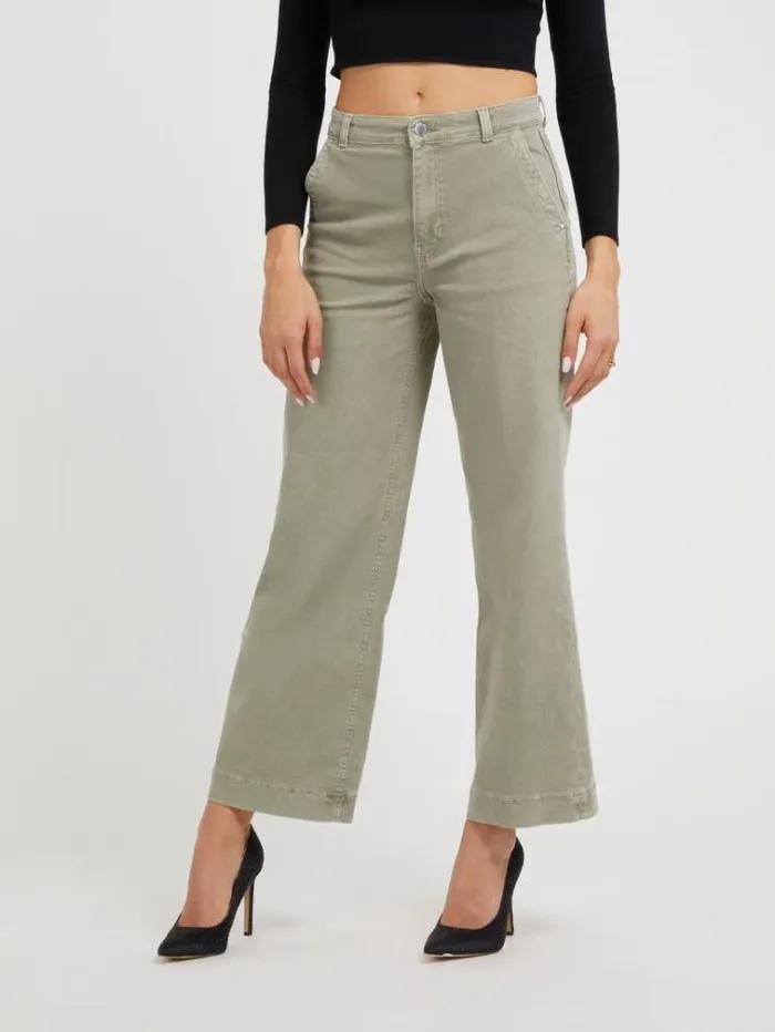 Women Wide Leg Pant Green Guess Trousers