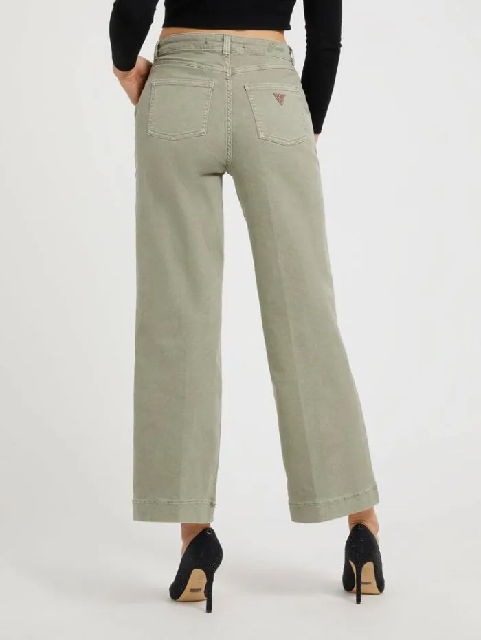 Women Wide Leg Pant Green Guess Trousers