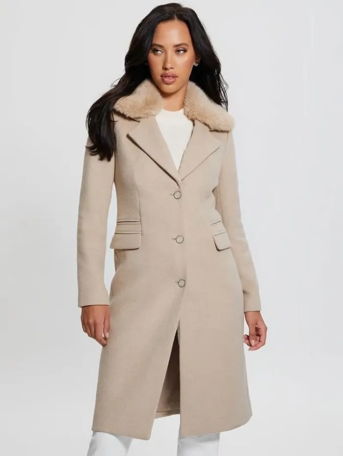 Women Wool Blend Coat Beige Guess Coats And Jackets