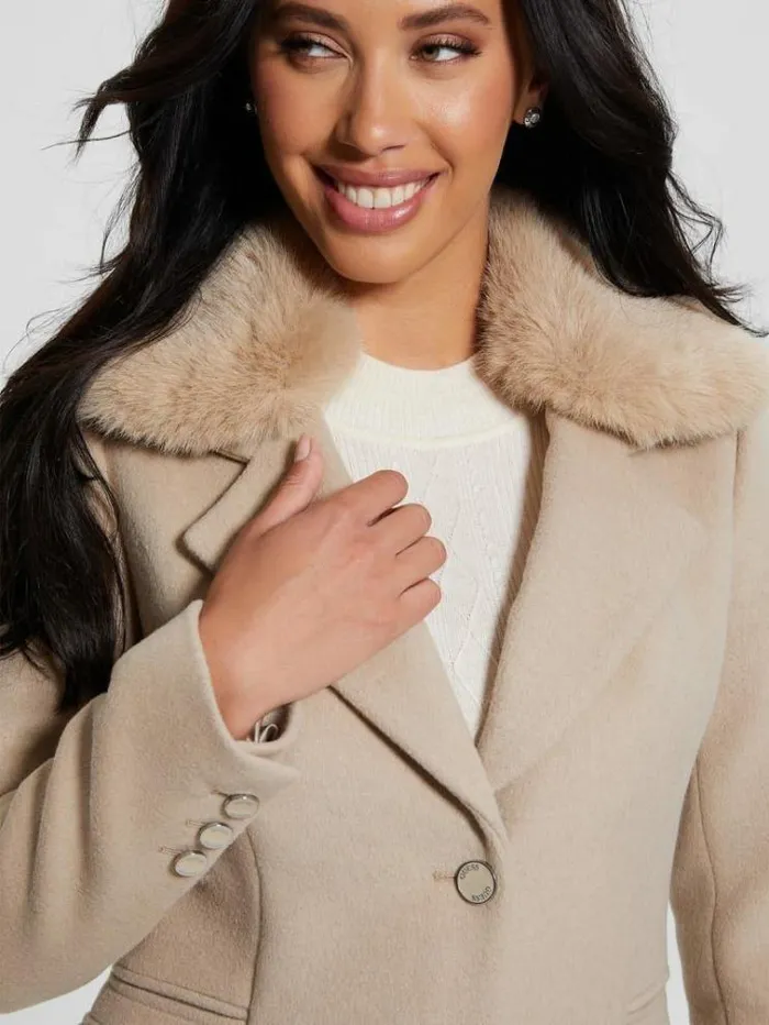 Women Wool Blend Coat Beige Guess Coats And Jackets