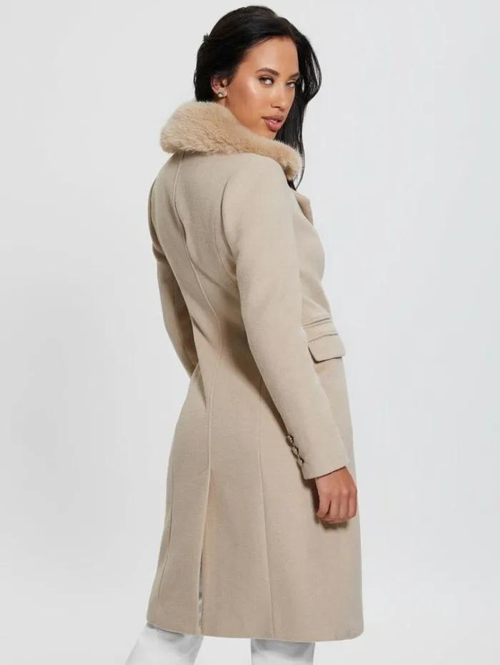 Women Wool Blend Coat Beige Guess Coats And Jackets