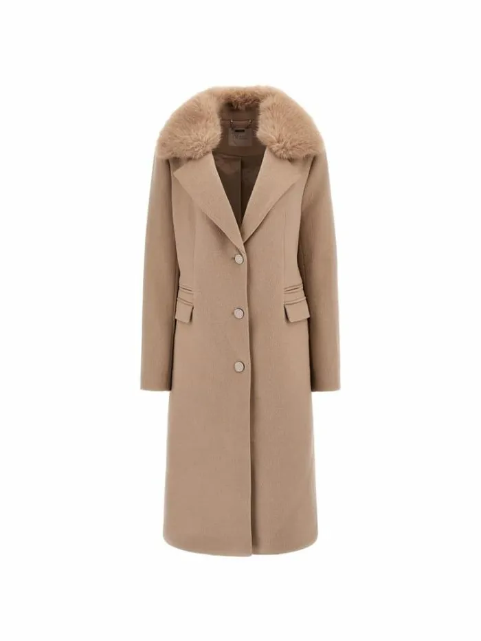 Women Wool Blend Coat Beige Guess Coats And Jackets