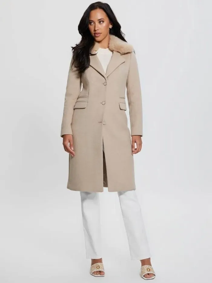 Women Wool Blend Coat Beige Guess Coats And Jackets