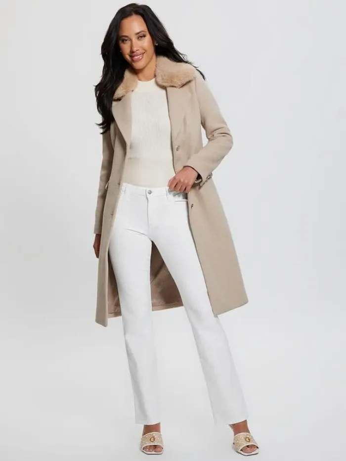 Women Wool Blend Coat Beige Guess Coats And Jackets