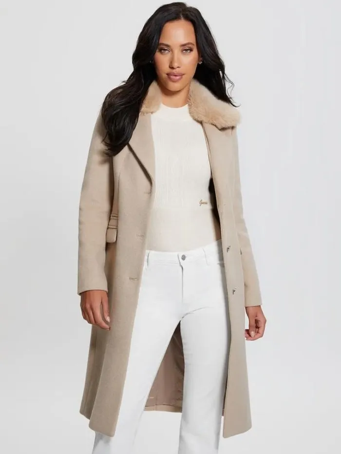 Women Wool Blend Coat Beige Guess Coats And Jackets