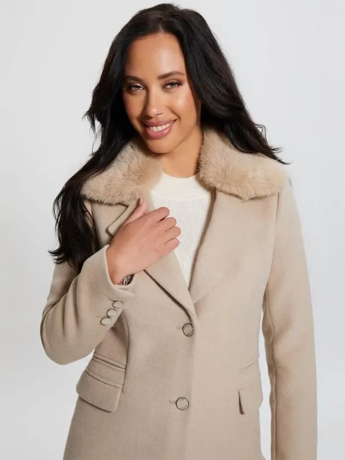Women Wool Blend Coat Beige Guess Coats And Jackets