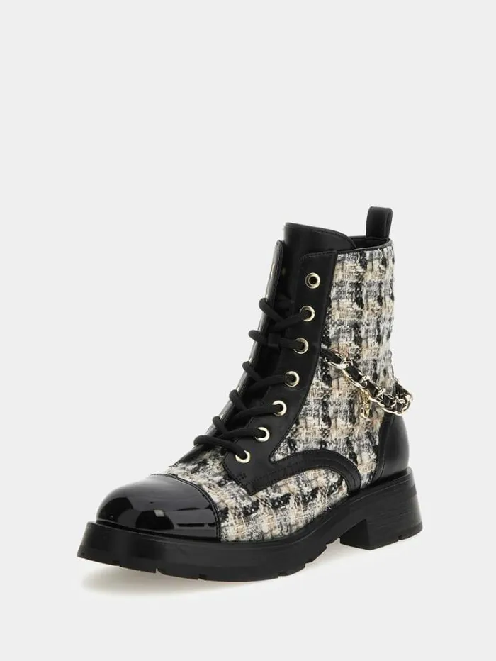 Women Xena Tweed Combat Boots Multicolor Pattern Guess Boots And Booties