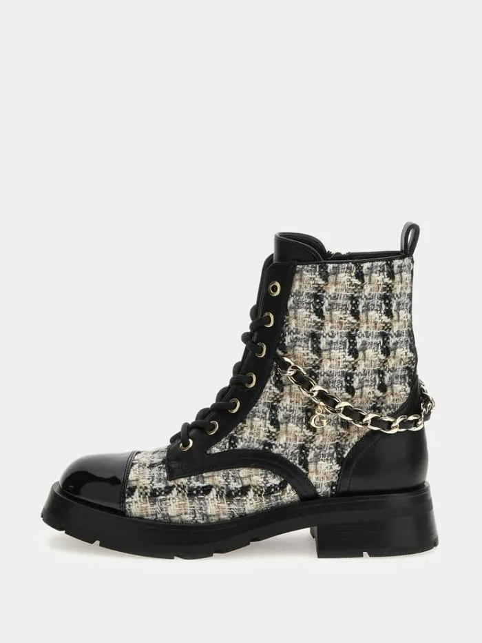 Women Xena Tweed Combat Boots Multicolor Pattern Guess Boots And Booties