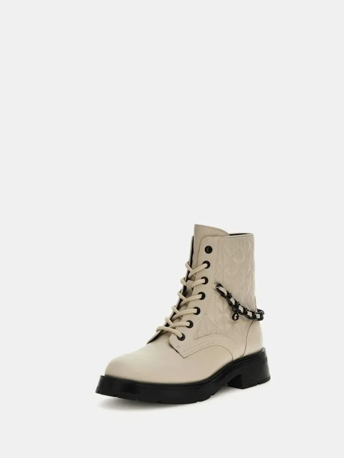 Women Xenia Charm Chain Combat Boots Cream Guess Boots And Booties