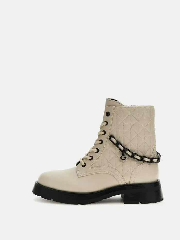 Women Xenia Charm Chain Combat Boots Cream Guess Boots And Booties