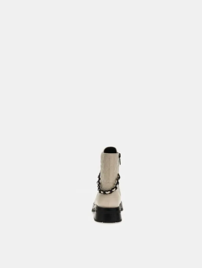 Women Xenia Charm Chain Combat Boots Cream Guess Boots And Booties