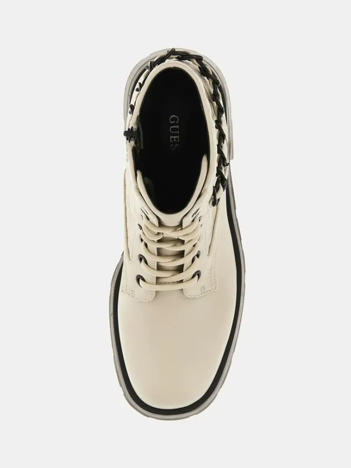 Women Xenia Charm Chain Combat Boots Cream Guess Boots And Booties