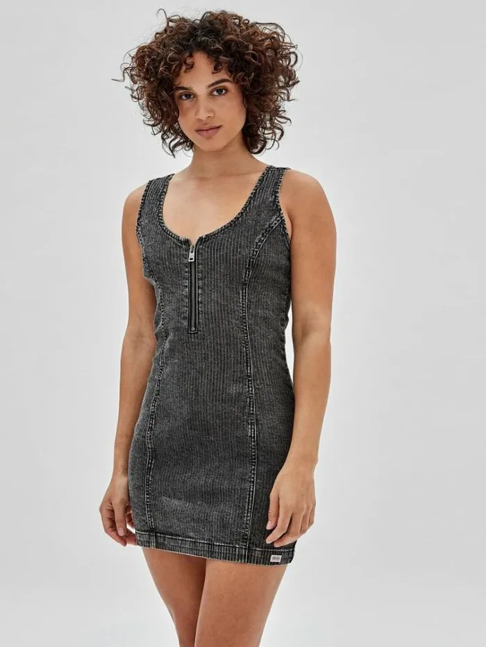 Women Zip Up Denim Dress Black Guess Dresses And Jumpsuits