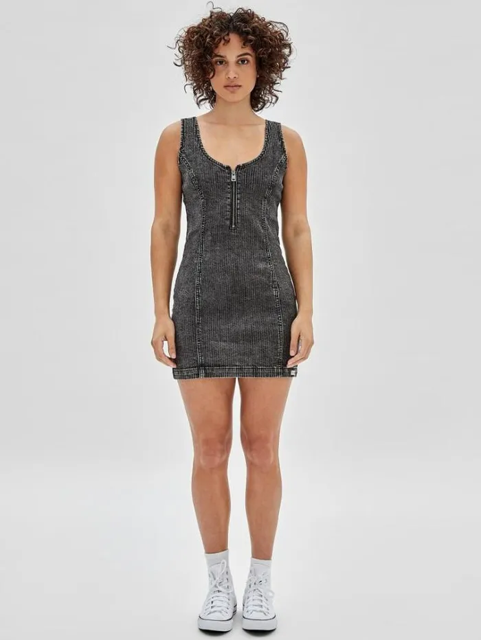 Women Zip Up Denim Dress Black Guess Dresses And Jumpsuits