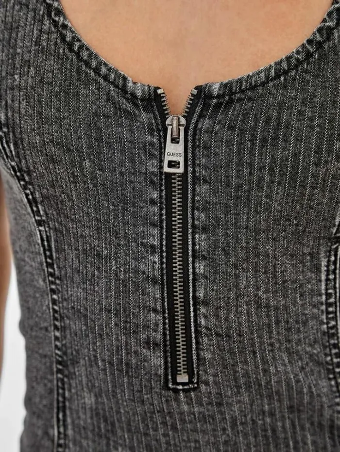 Women Zip Up Denim Dress Black Guess Dresses And Jumpsuits
