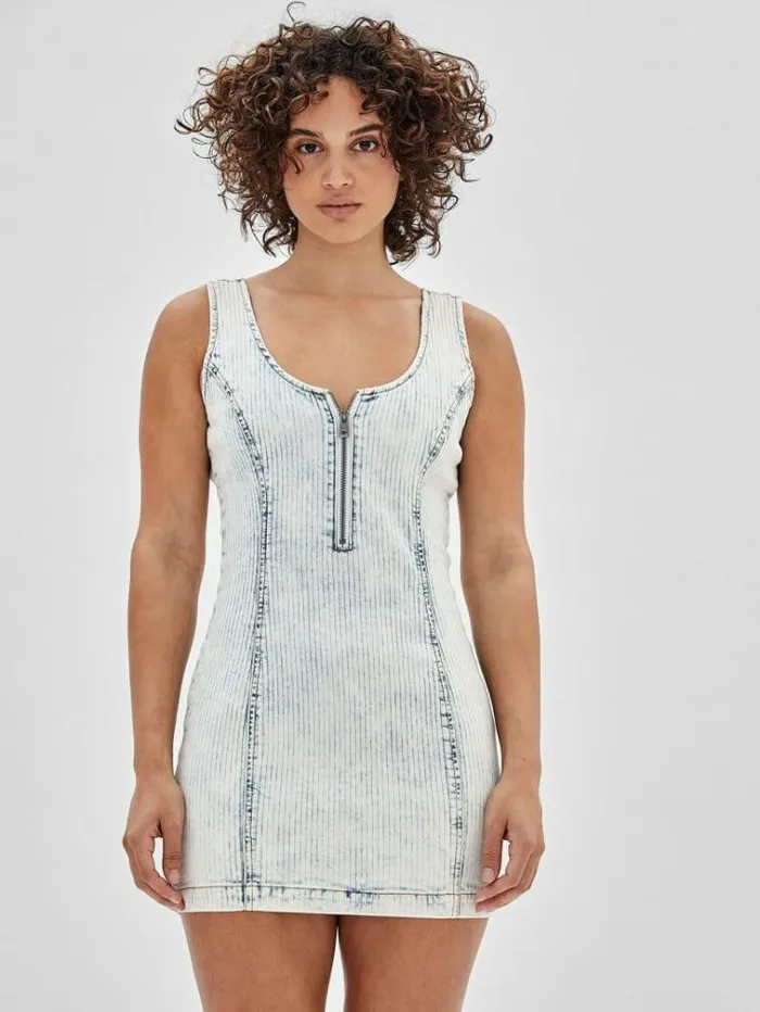 Women Zip Up Denim Dress Light Blue Guess Dresses And Jumpsuits