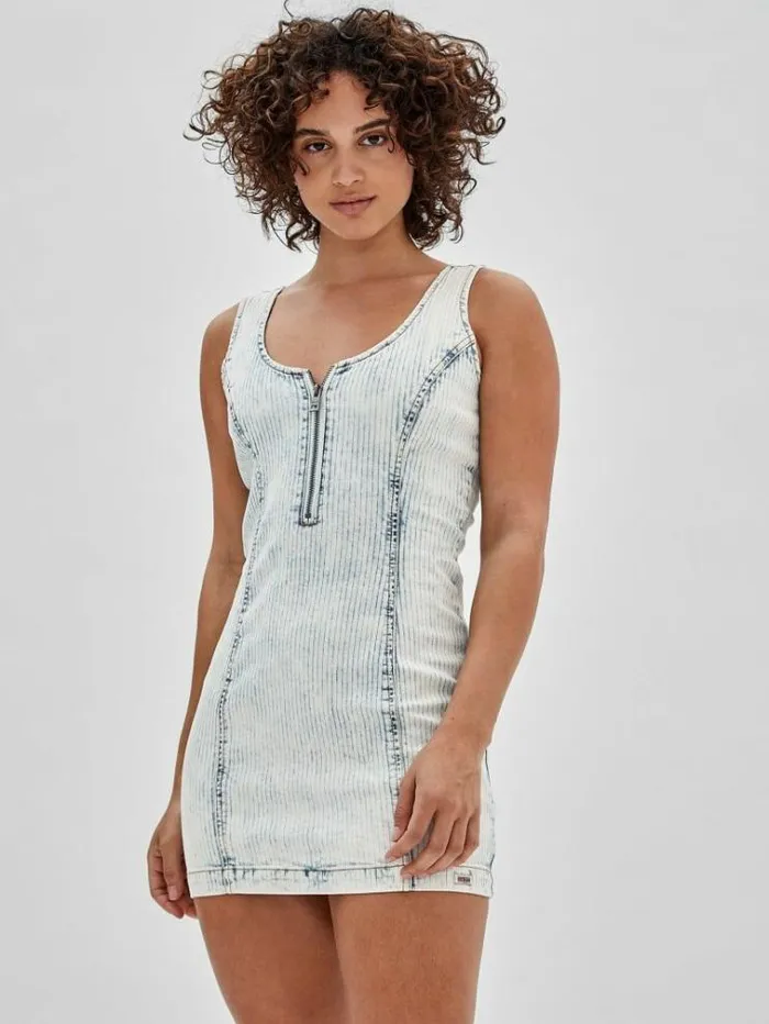 Women Zip Up Denim Dress Light Blue Guess Dresses And Jumpsuits