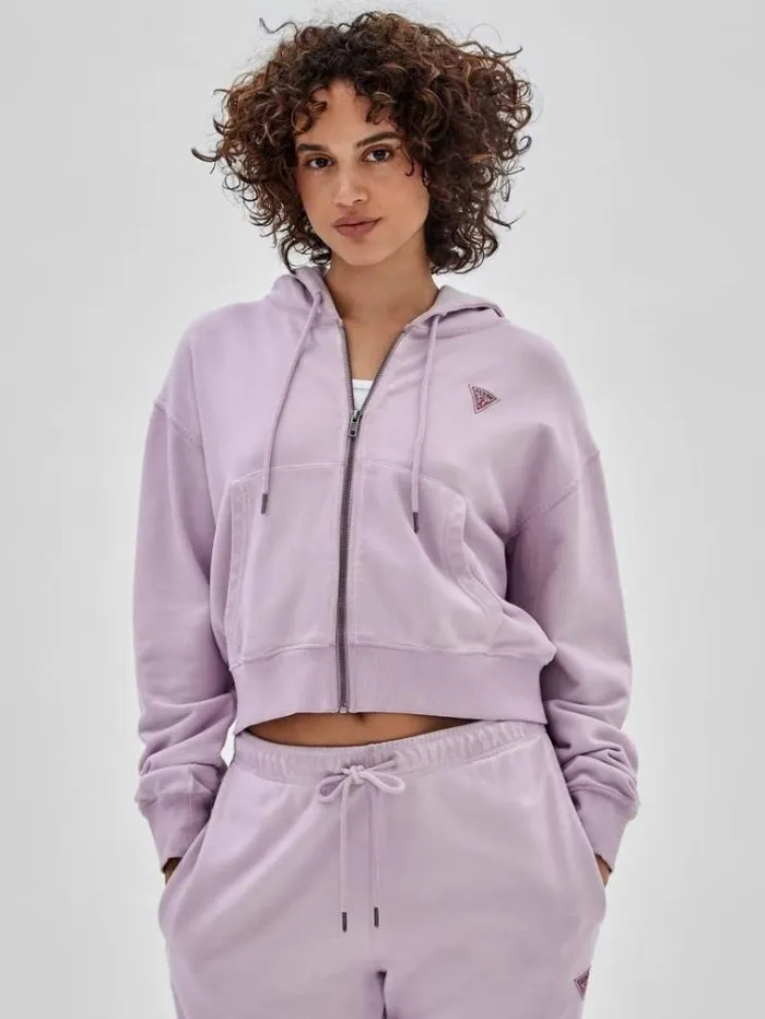 Women Zipped Small Triangle Logo Sweatshirt Lilac Guess Knitwear And Sweatshirts