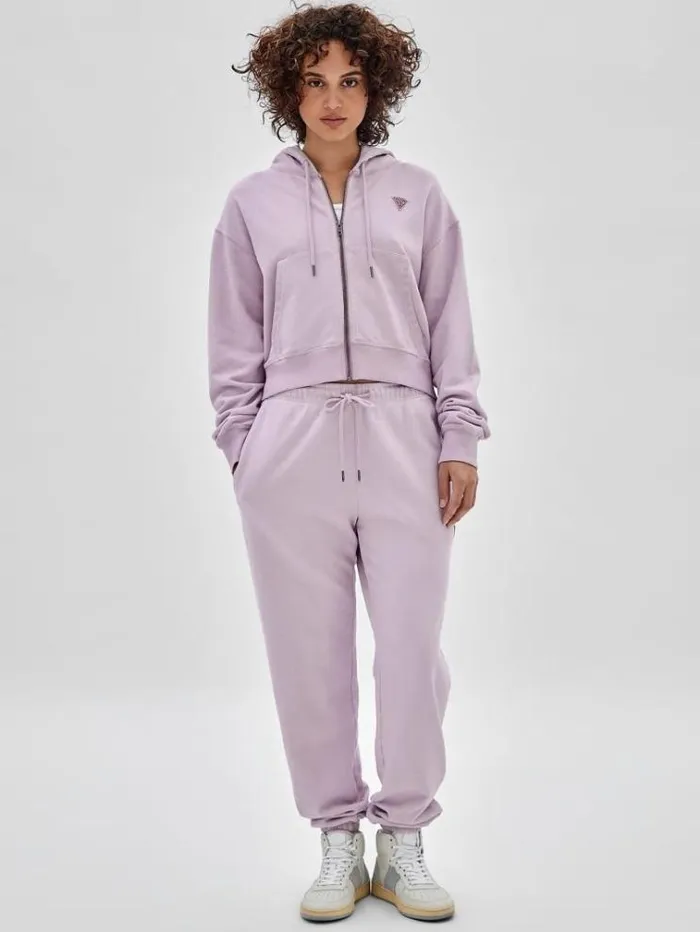 Women Zipped Small Triangle Logo Sweatshirt Lilac Guess Knitwear And Sweatshirts
