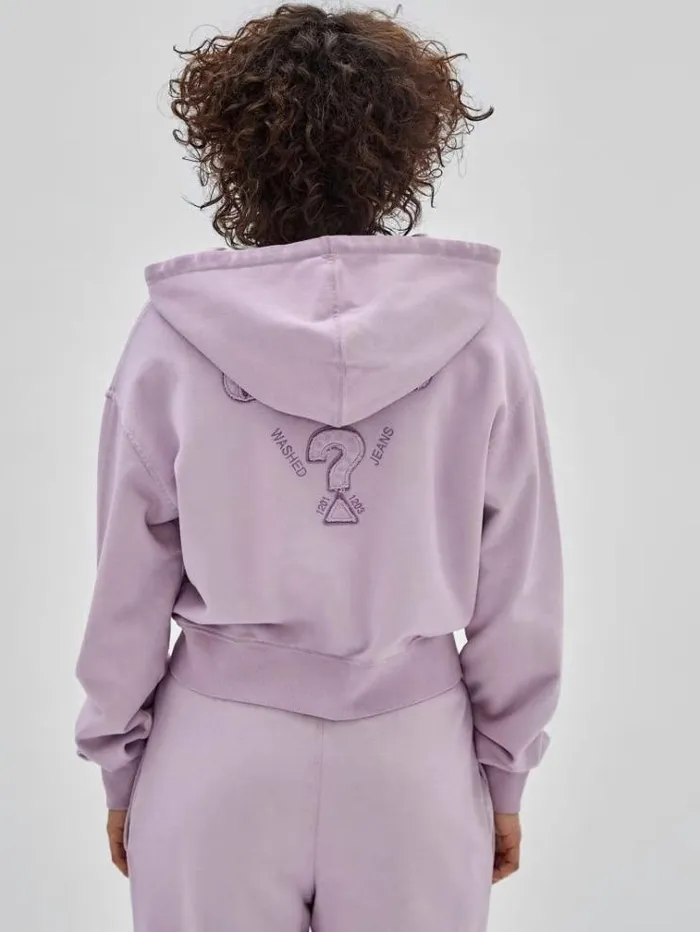Women Zipped Small Triangle Logo Sweatshirt Lilac Guess Knitwear And Sweatshirts