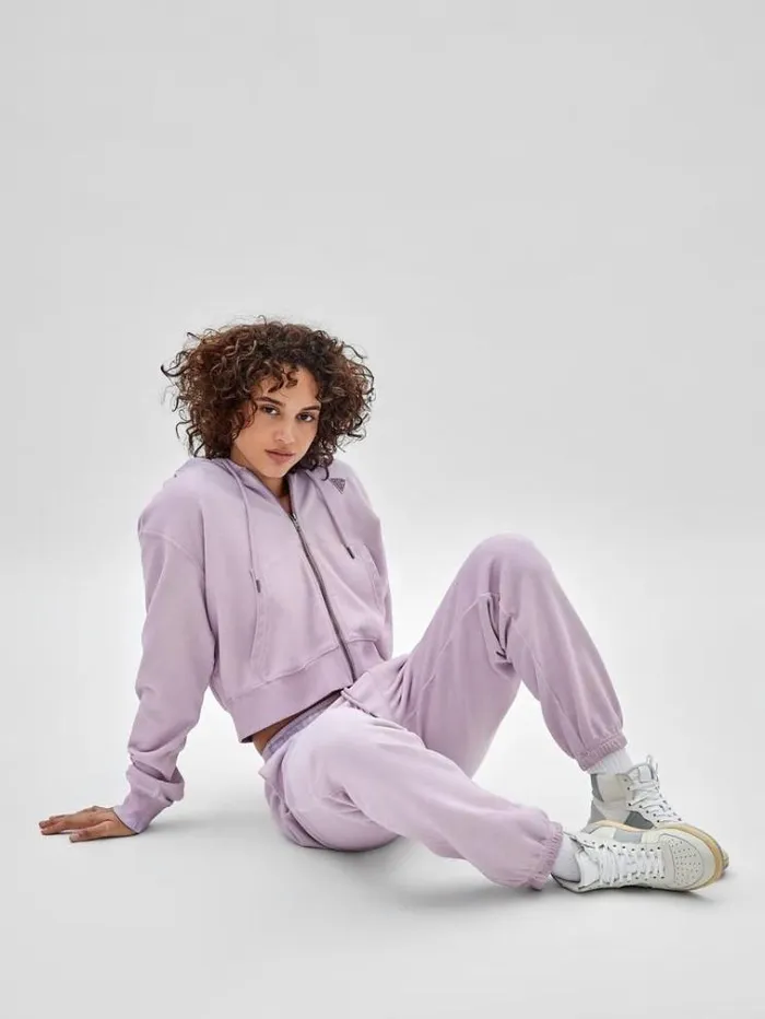 Women Zipped Small Triangle Logo Sweatshirt Lilac Guess Knitwear And Sweatshirts