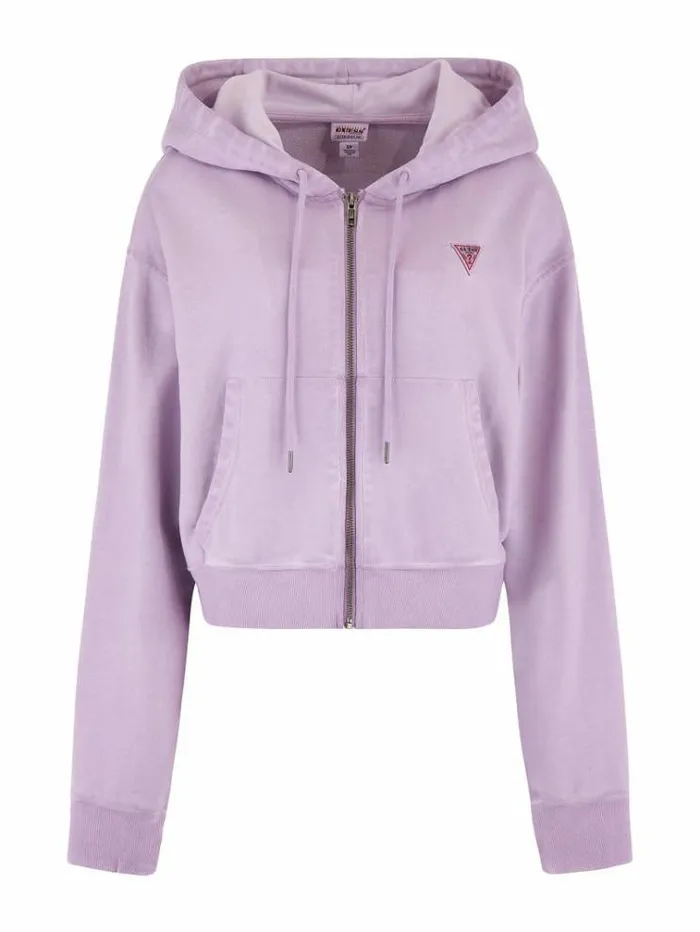 Women Zipped Small Triangle Logo Sweatshirt Lilac Guess Knitwear And Sweatshirts